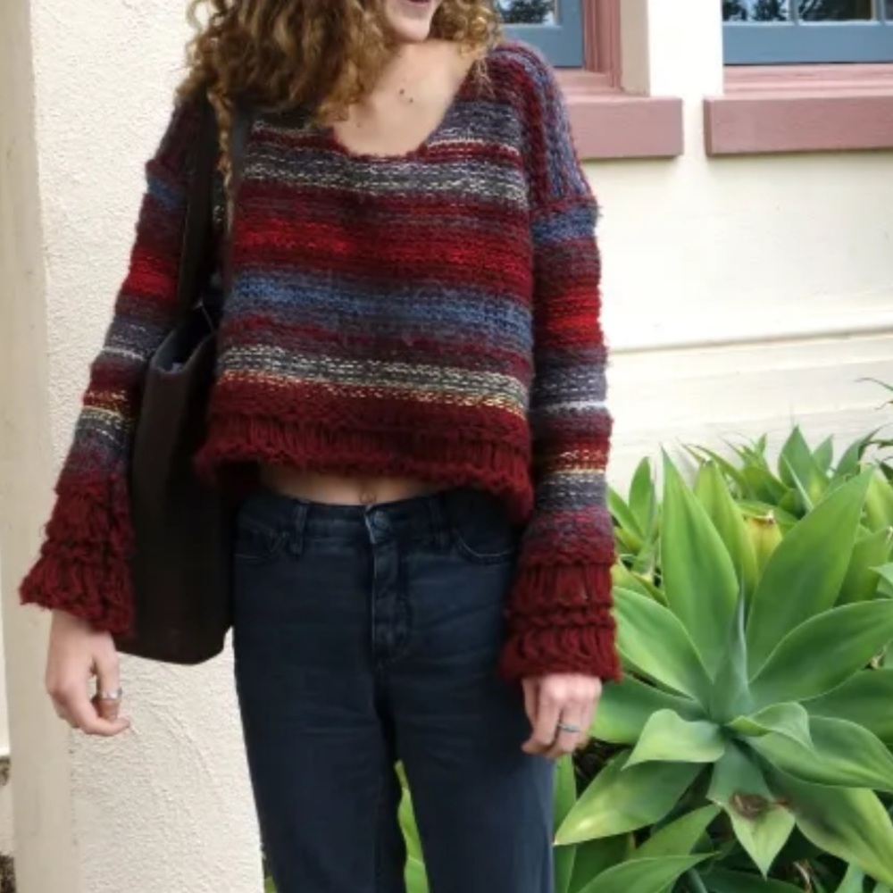 Free People Cropped Knit Bell Sleeve Sweater